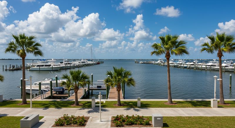 Coastal marina with boats